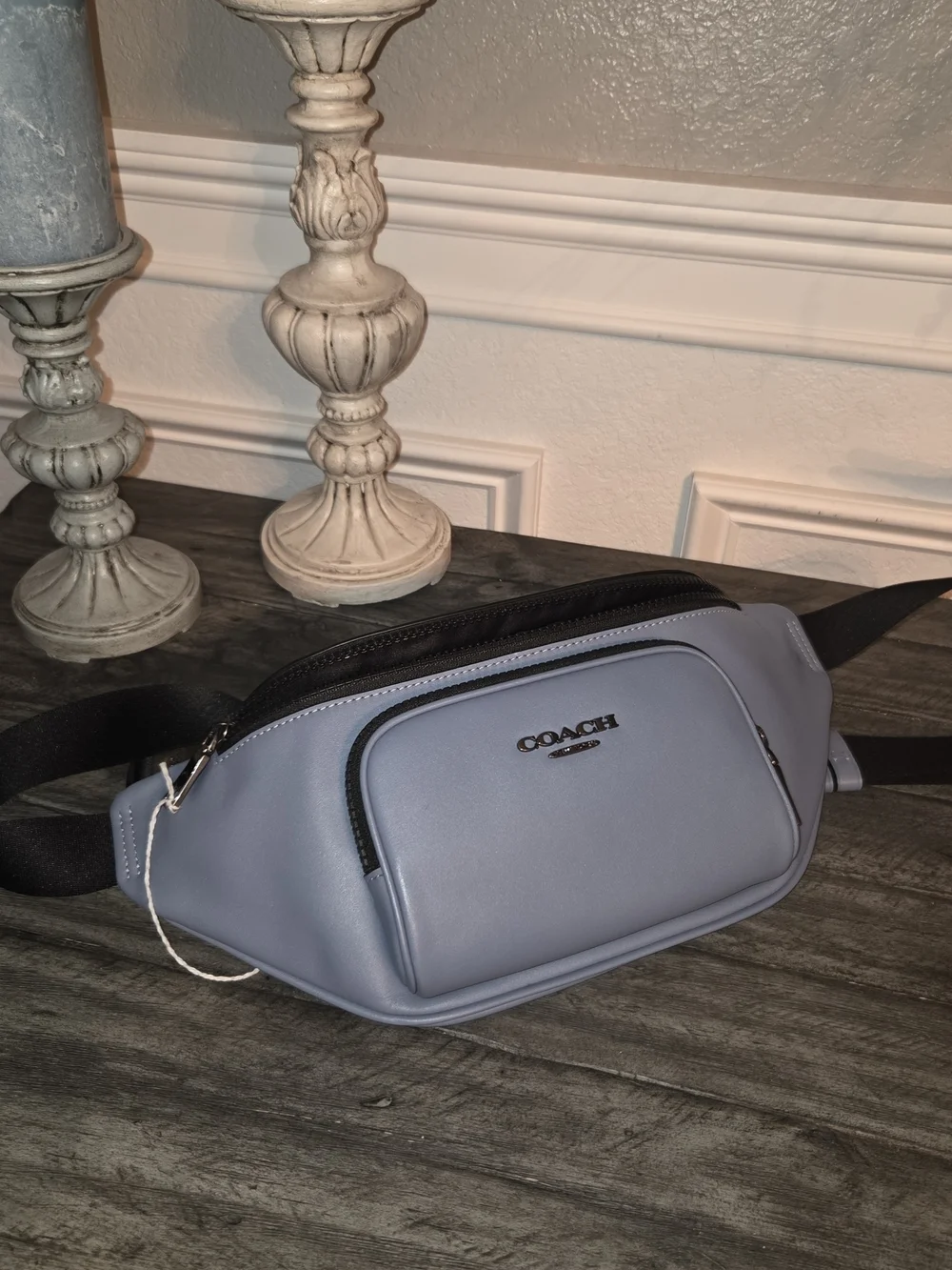 Coach Light Blue Leather Belt Bag with Black Strap NWOT.